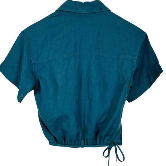 Athleta Playa Tie Front Linen Crop Top Teal Blue XXS - Picture 6 of 11